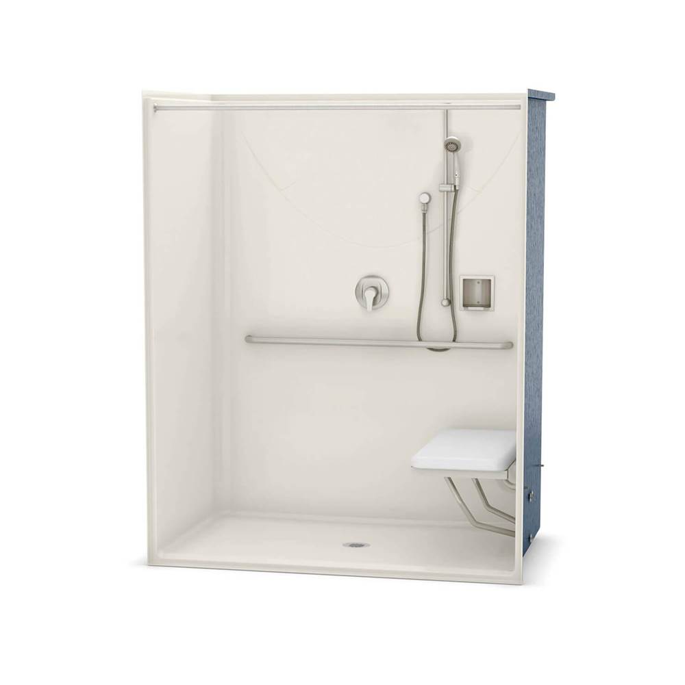 SPS Companies, Inc.AkerOPS-6036 AcrylX Alcove Center Drain One-Piece Shower in Biscuit - Massachusetts Compliant