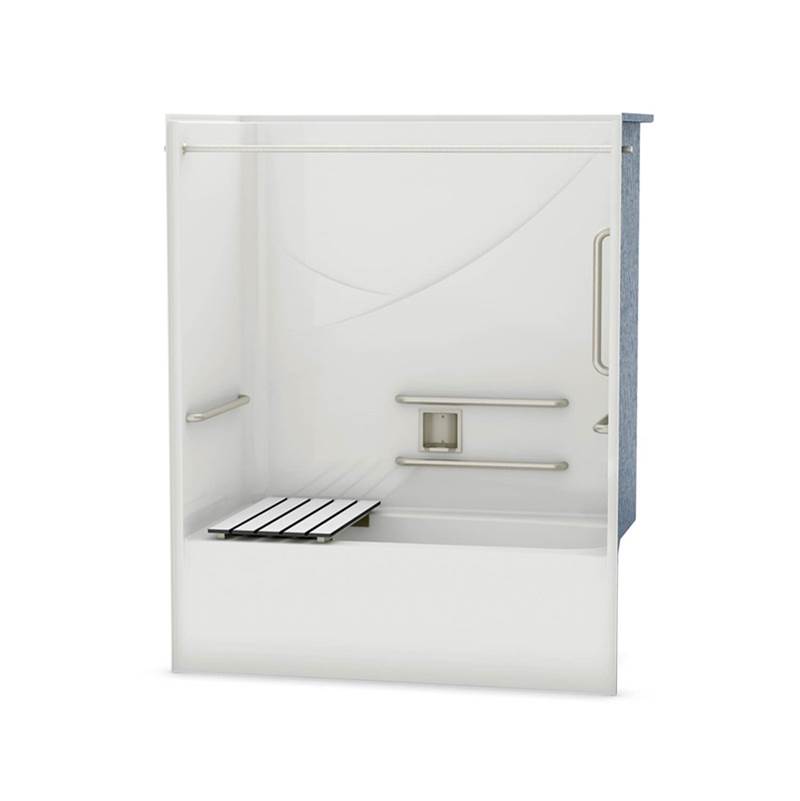 SPS Companies, Inc.AkerOPTS-6032 AcrylX Alcove Left-Hand Drain One-Piece Tub Shower in Bone - ANSI Grab Bars and Seat