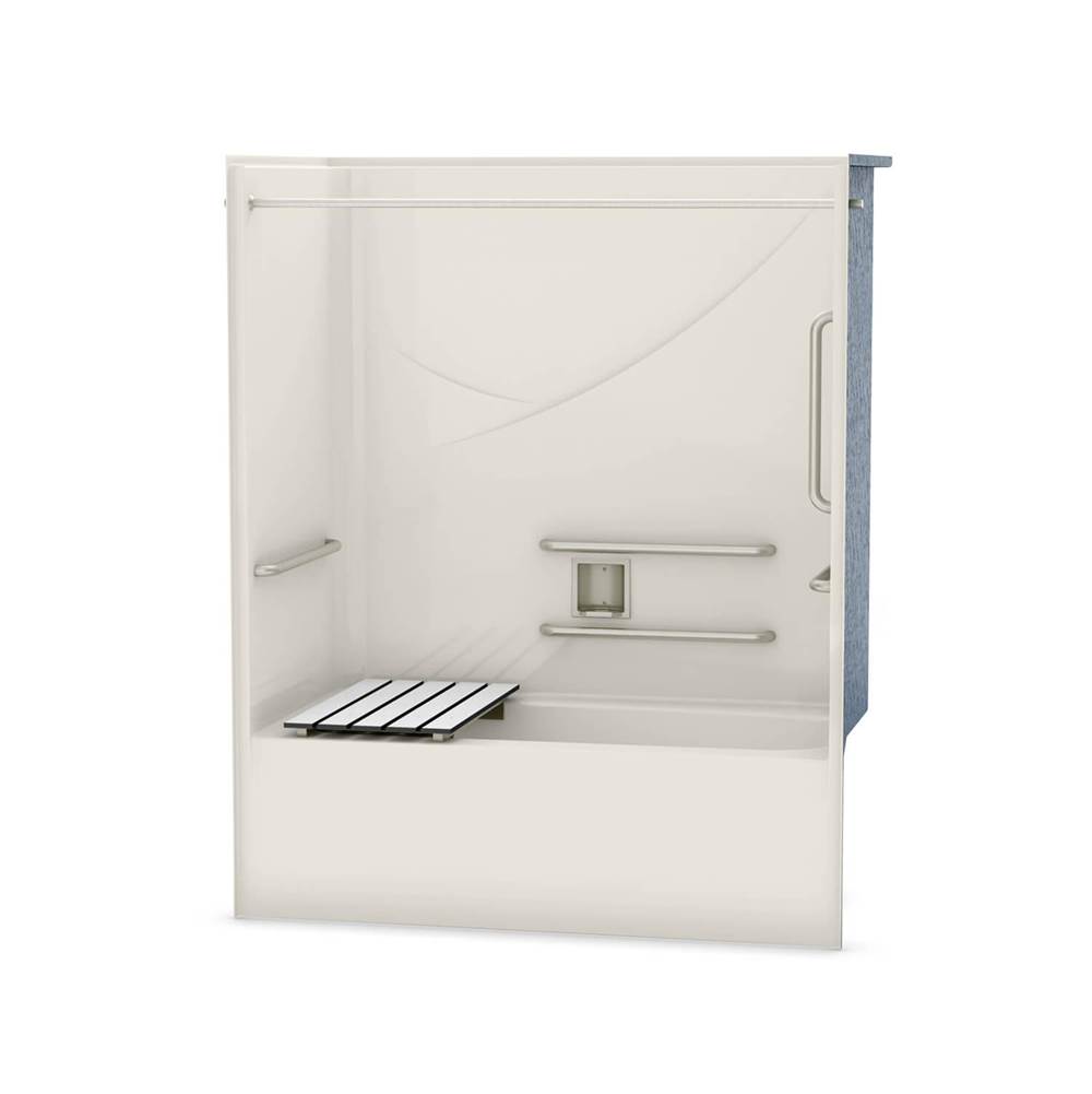 SPS Companies, Inc.AkerOPTS-6032 AcrylX Alcove Left-Hand Drain One-Piece Tub Shower in Biscuit - ANSI Grab Bars and Seat