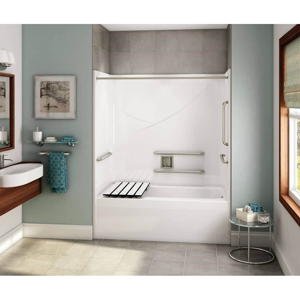 SPS Companies, Inc.AkerOPTS-6032 AcrylX Alcove Left-Hand Drain One-Piece Tub Shower in Sterling Silver - ANSI Grab Bars and Seat