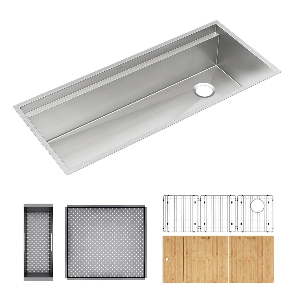 SPS Companies, Inc.Elkay Reserve SelectionCircuit Chef Workstation Stainless Steel, 45-1/2'' x 20-1/2'' x 10'' Single Bowl Undermount Sink Kit with Cherry Wood Boards
