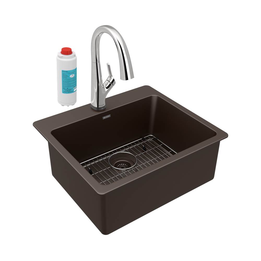 SPS Companies, Inc.ElkayQuartz Classic 25'' x 22'' x 9-1/2'', Single Bowl Drop-in Sink Kit with Filtered Faucet, Mocha
