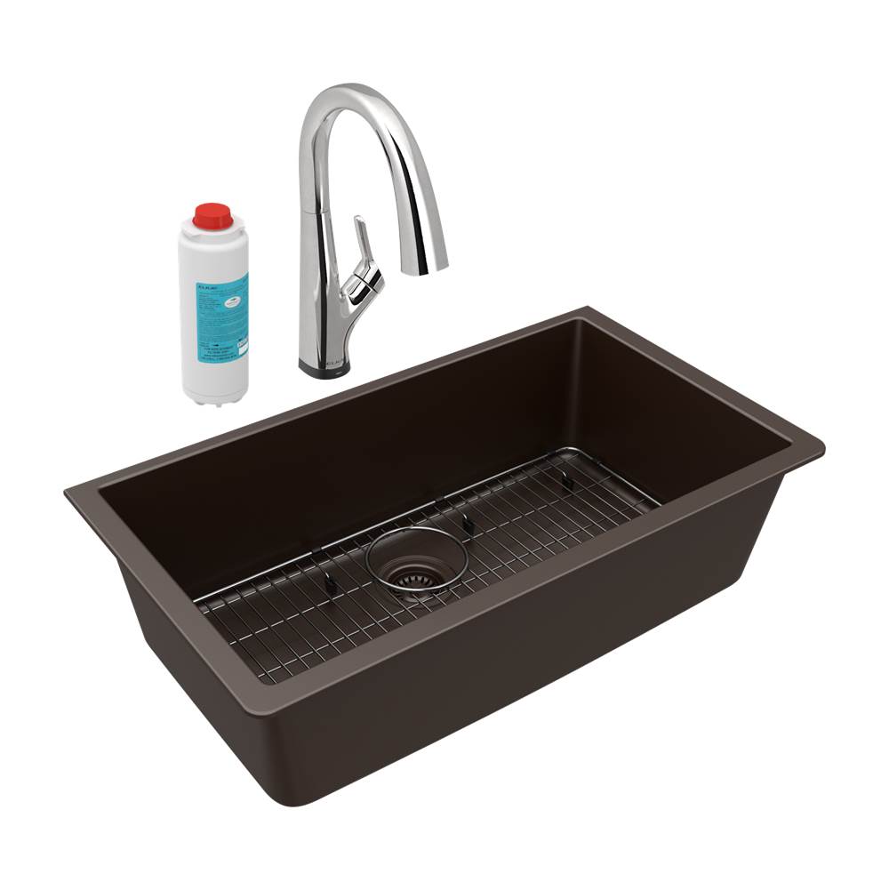 SPS Companies, Inc.ElkayQuartz Classic 33'' x 18-7/16'' x 9-7/16'', Single Bowl Undermount Sink Kit with Filtered Faucet, Mocha