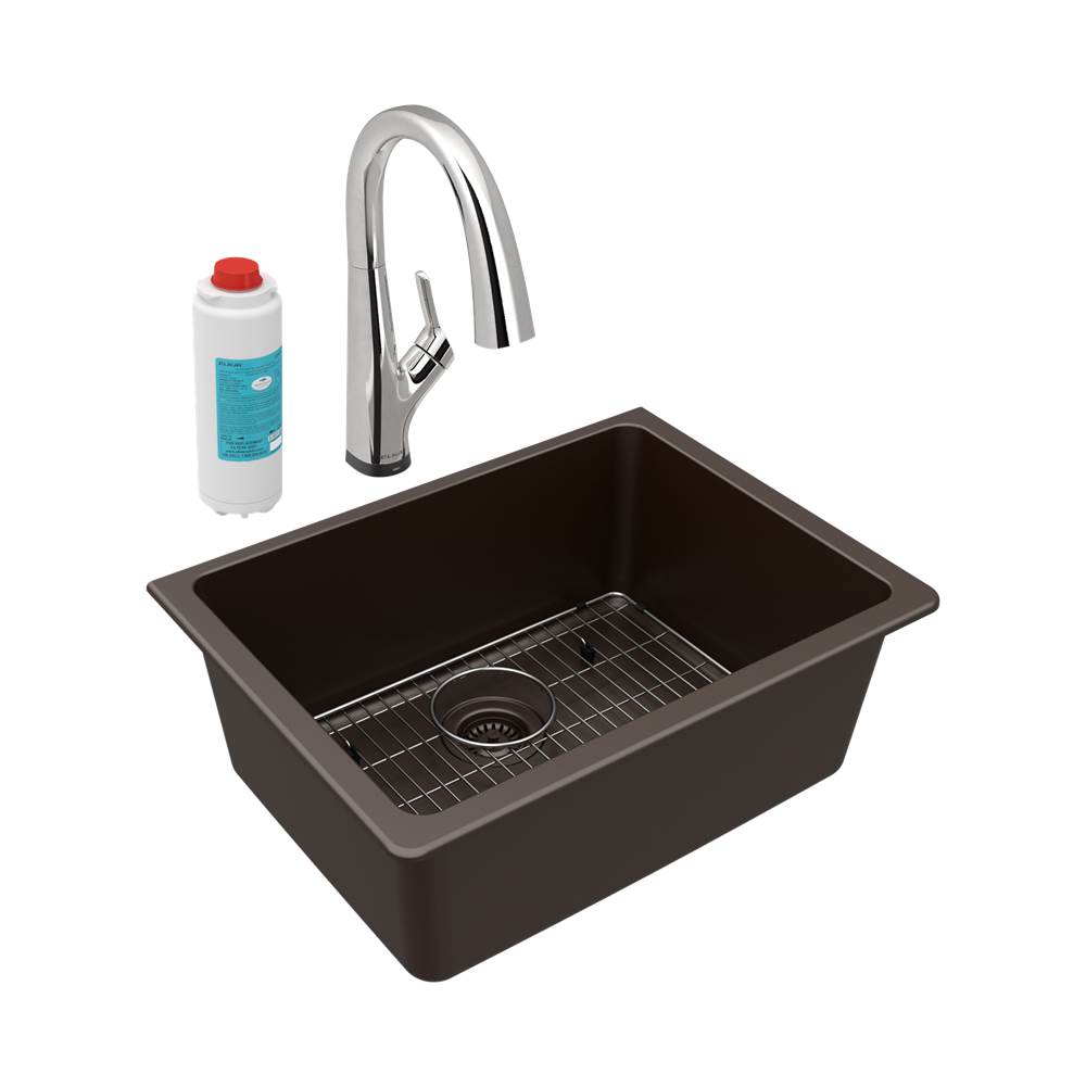 SPS Companies, Inc.ElkayQuartz Classic 24-5/8'' x 18-1/2'' x 9-1/2'', Single Bowl Undermount Sink Kit with Filtered Faucet, Mocha