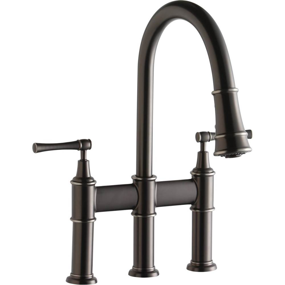 SPS Companies, Inc.ElkayExplore Three Hole Bridge Faucet with Pull-down Spray and Lever Handles Antique Steel