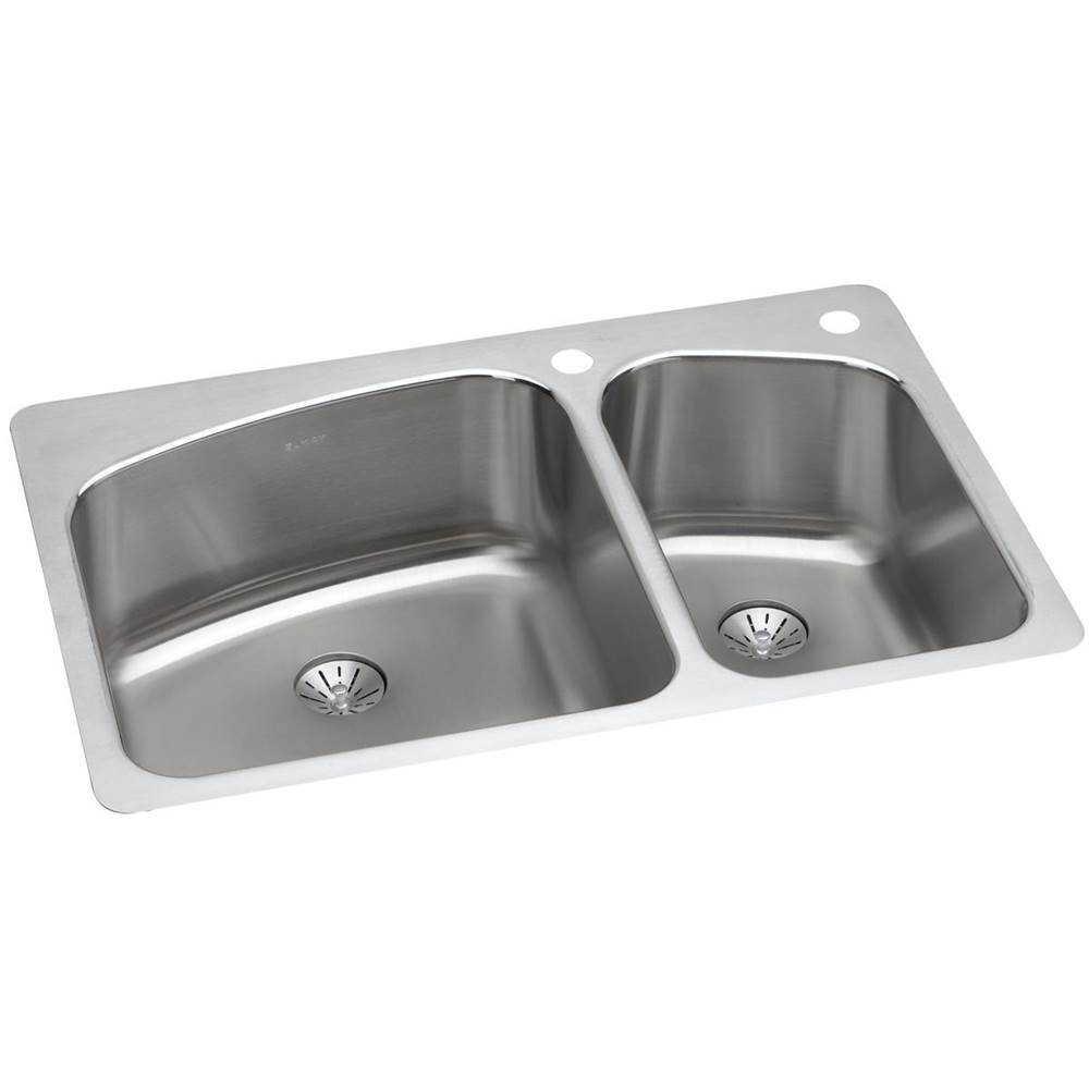 SPS Companies, Inc.ElkayLustertone Classic Stainless Steel 33'' x 22'' x 9'', 2R-Hole 60/40 Double Bowl Dual Mount Sink with Perfect Drain