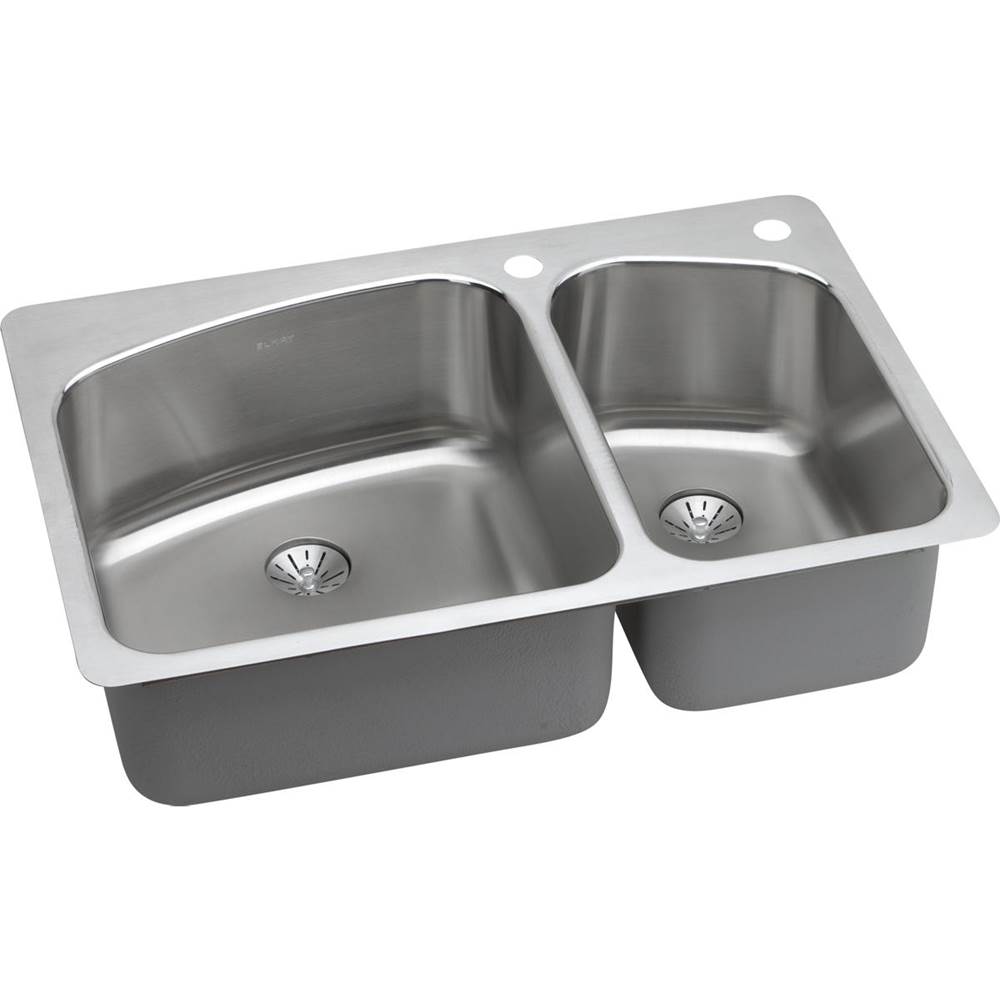 SPS Companies, Inc.ElkayLustertone Classic Stainless Steel 33'' x 22'' x 9'', 3-Hole 60/40 Double Bowl Dual Mount Sink with Perfect Drain