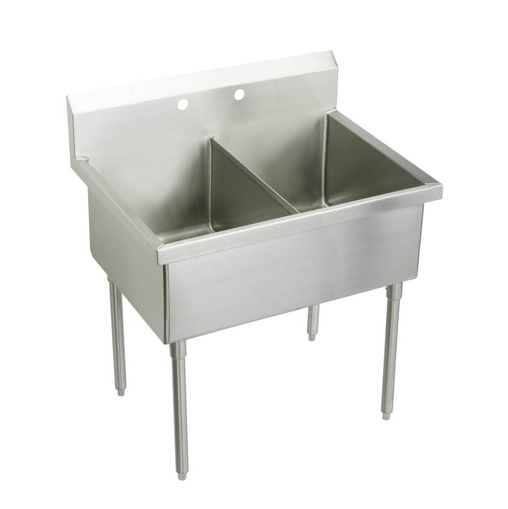 SPS Companies, Inc.Just ManufacturingStainless Steel 63'' x 27-1/2'' x 14'' Floor Mount Double 4-Hole Scullery Sink w/coved corners