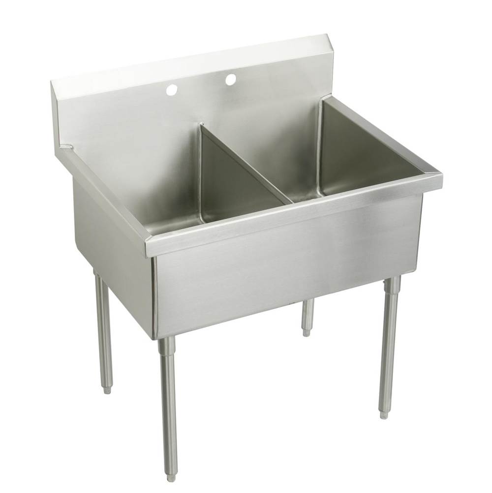 SPS Companies, Inc.Just ManufacturingStainless Steel 63'' x 27-1/2'' x 14'' Floor Mount Double Compartment 2-Hole Scullery Sink