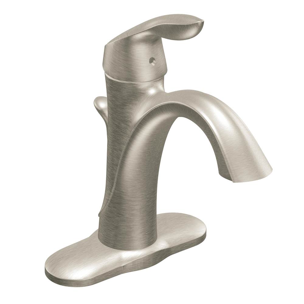 SPS Companies, Inc.MoenEva One-Handle Single Hole Bathroom Sink Faucet with Optional Deckplate and Drain Assembly, Brushed Nickel