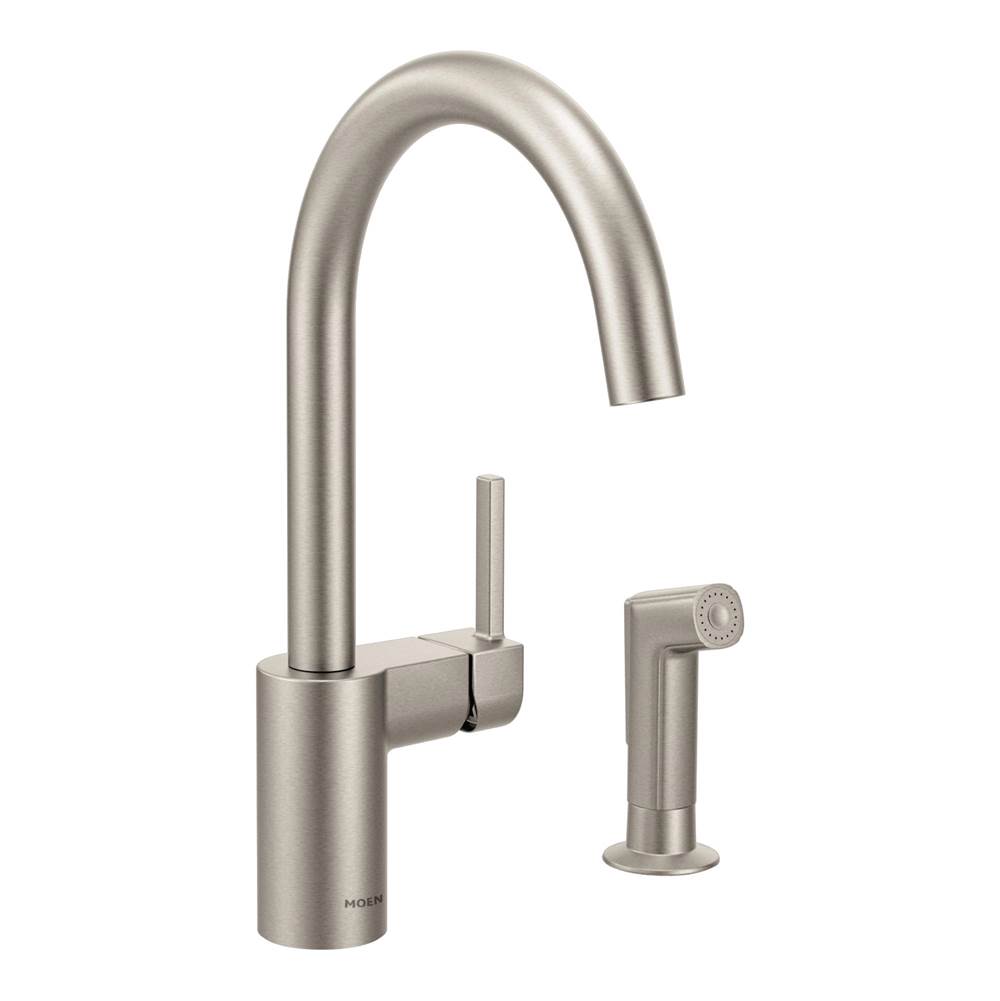 SPS Companies, Inc.MoenAlign One-Handle High-Arc Modern Kitchen Faucet with Side Spray, Spot Resist Stainless