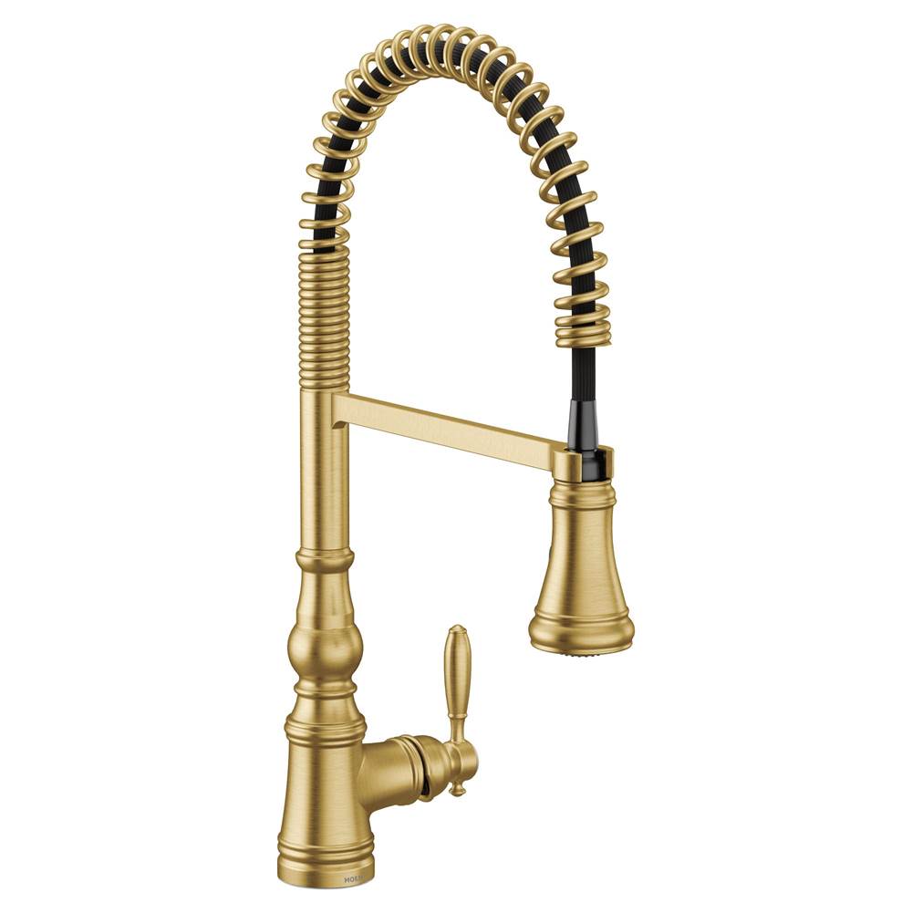 SPS Companies, Inc.MoenWeymouth One Handle Pre-Rinse Spring Pulldown Kitchen Faucet with Power Boost, Brushed Gold