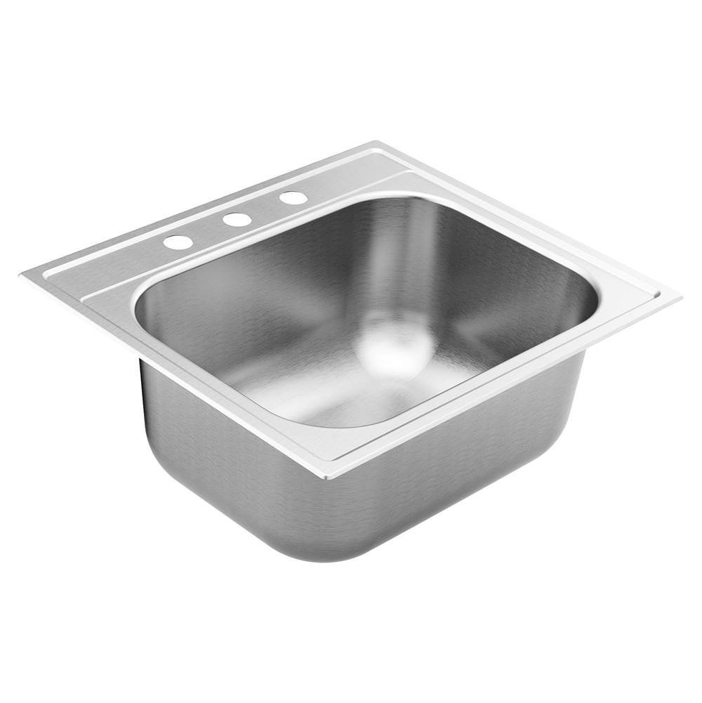 SPS Companies, Inc.Moen1800 Series 25-inch 18 Gauge Drop-in Single Bowl Stainless Steel Kitchen or Bar Sink, 9-inch Depth, Featuring QuickMount