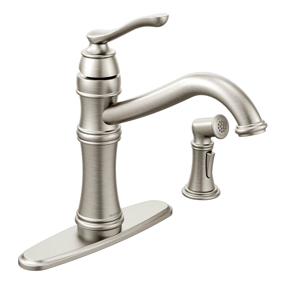 SPS Companies, Inc.MoenBelfield Traditional One Handle High Arc Kitchen Faucet with Side Spray and Optional Deckplate Included, Spot Resist Stainless