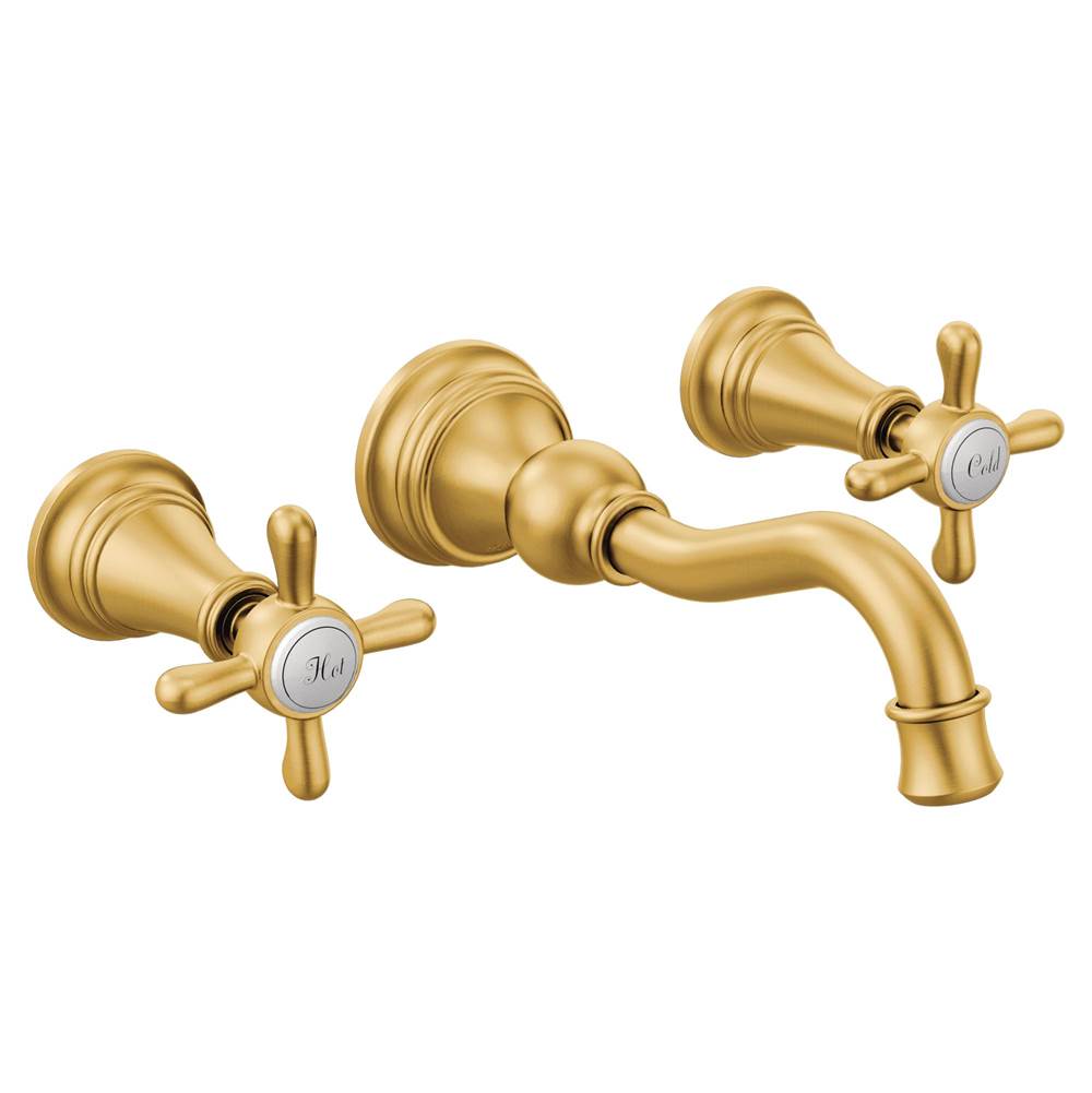SPS Companies, Inc.MoenWeymouth 2-Handle Wall Mount High-Arc Bathroom Faucet (Valve Sold Separately), Brushed Gold