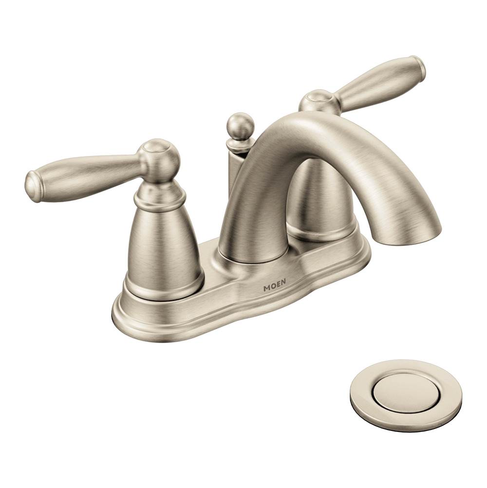 SPS Companies, Inc.MoenBrantford Two-Handle Low-Arc Centerset Bathroom Faucet with Drain Assembly, Brushed Nickel